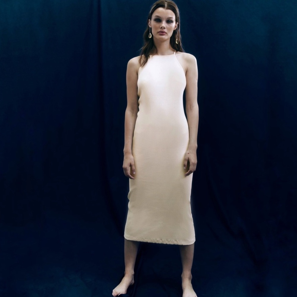 Zara Strappy Ribbed Knit Midi Dress